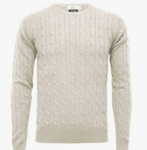 Off White (Wool White) Cashmere Cable Knit Crew Sweater