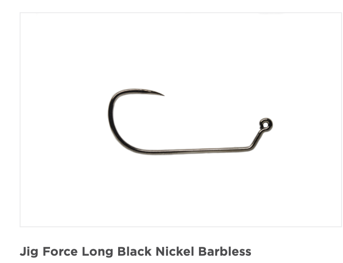 Fulling Mill Jig Force Long Black Nickel Barbless Hook 12